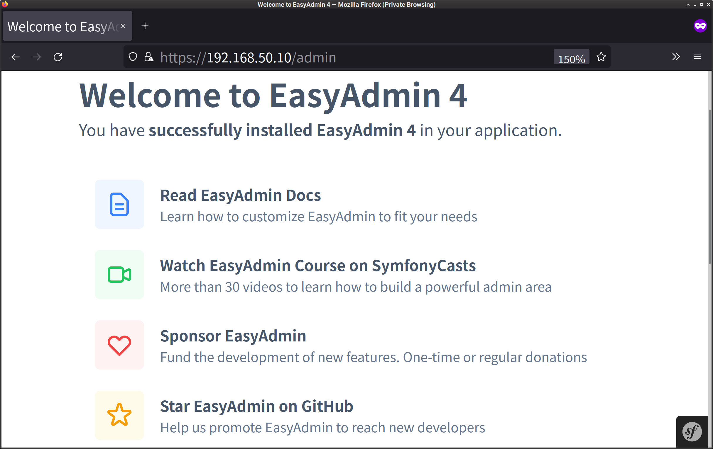 easyadmin default dashboard