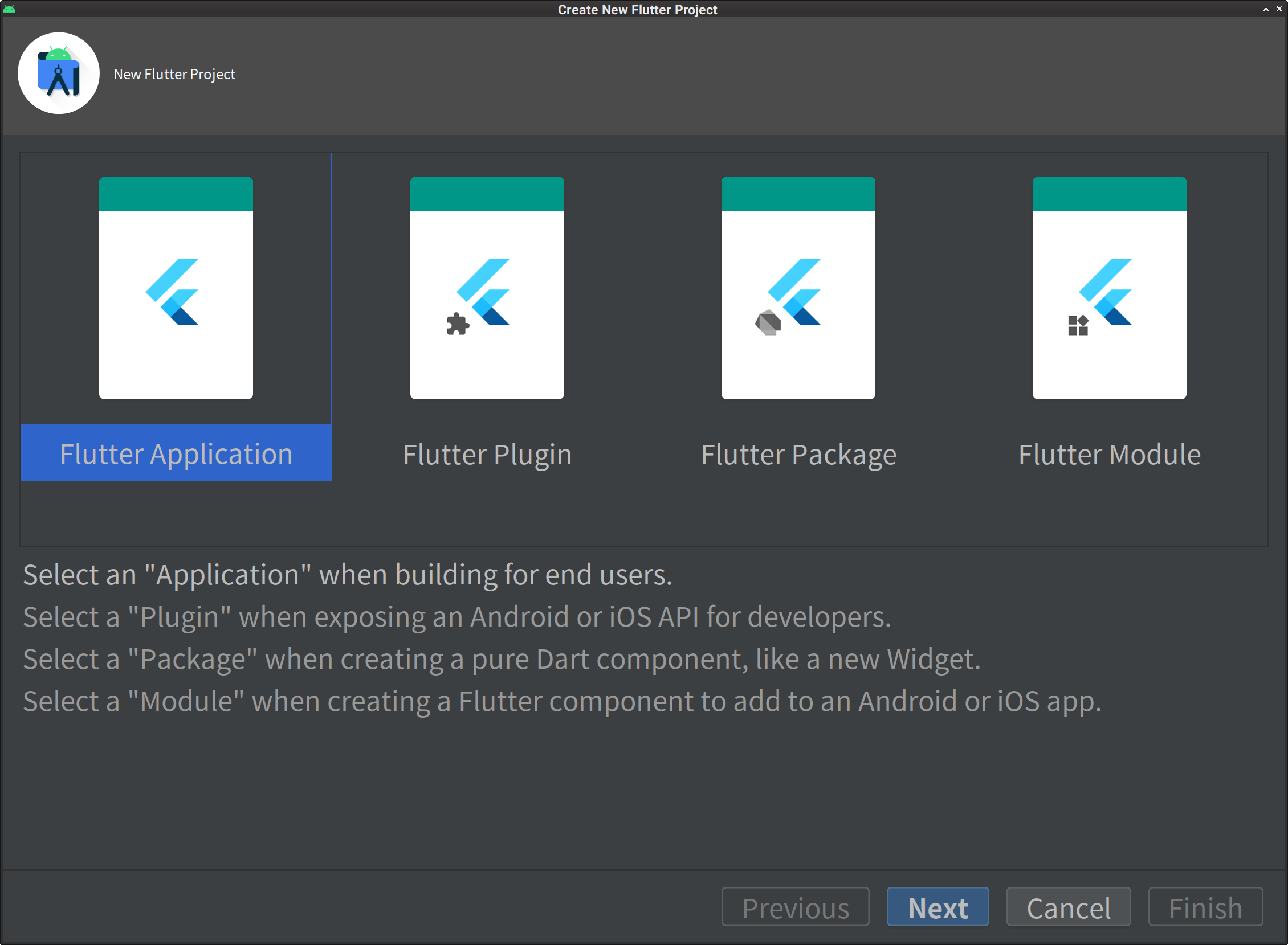 Android Studio Create a Flutter Application