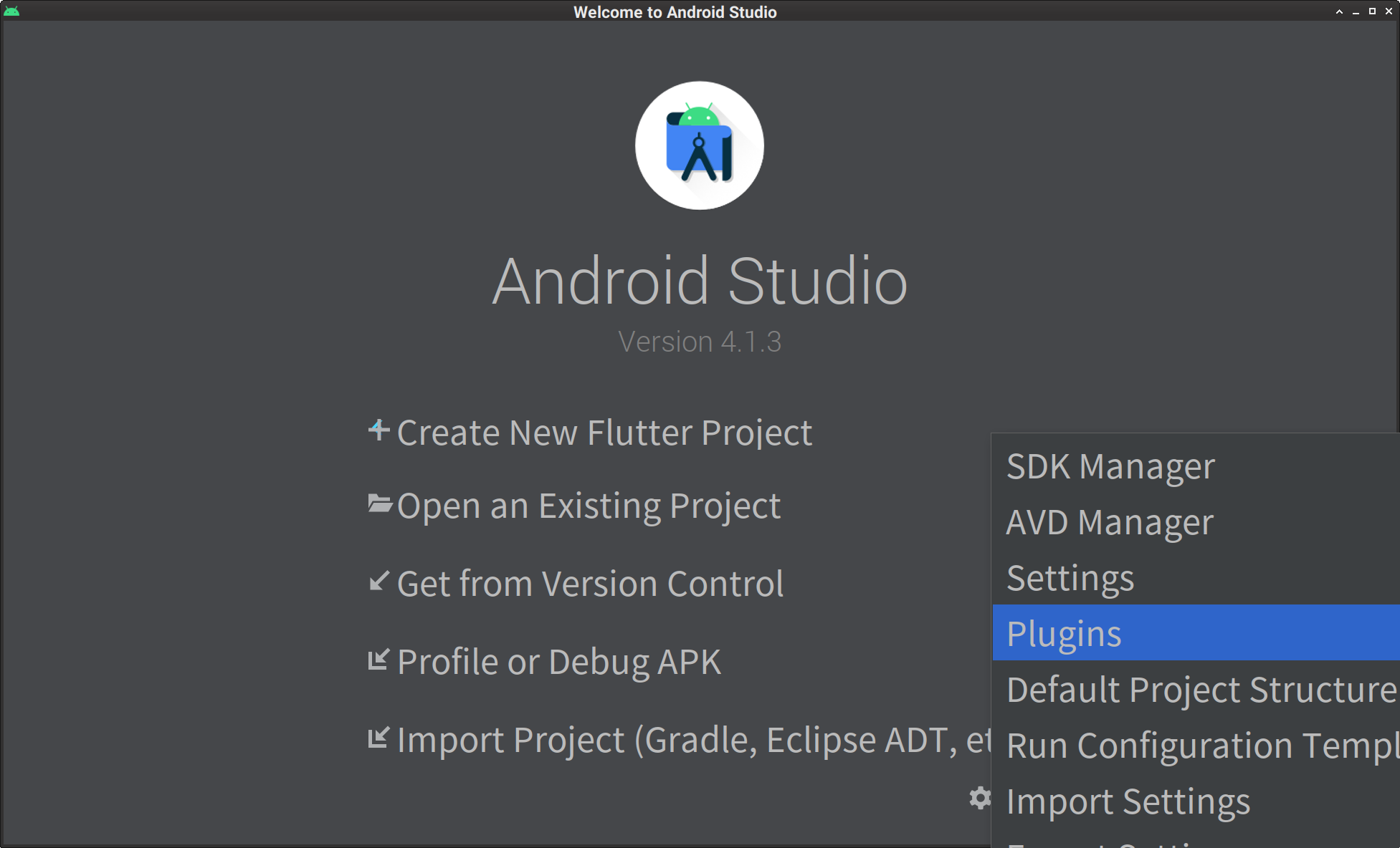 Android Studio open Plugins