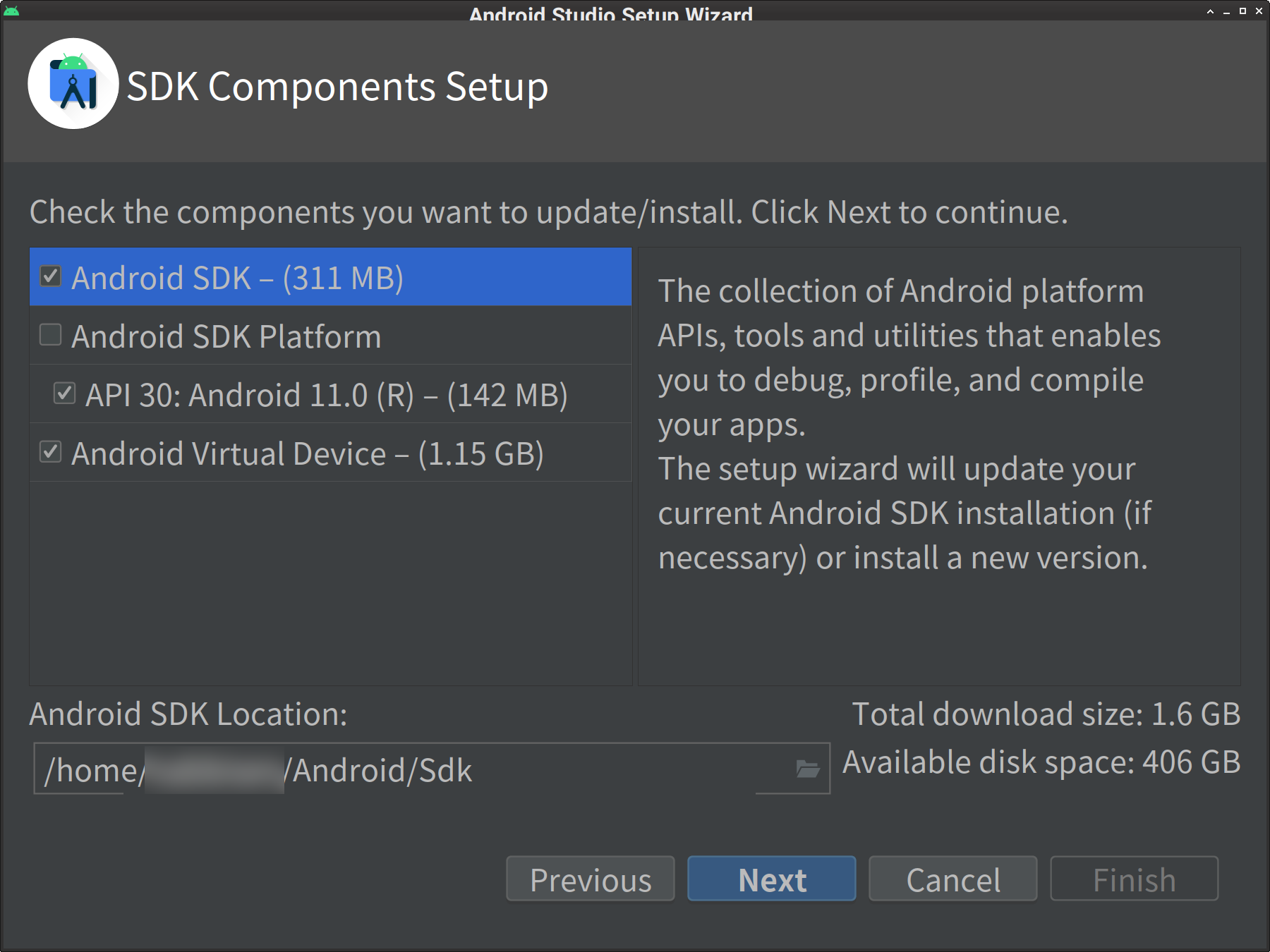 Android Studio SDK components Setup