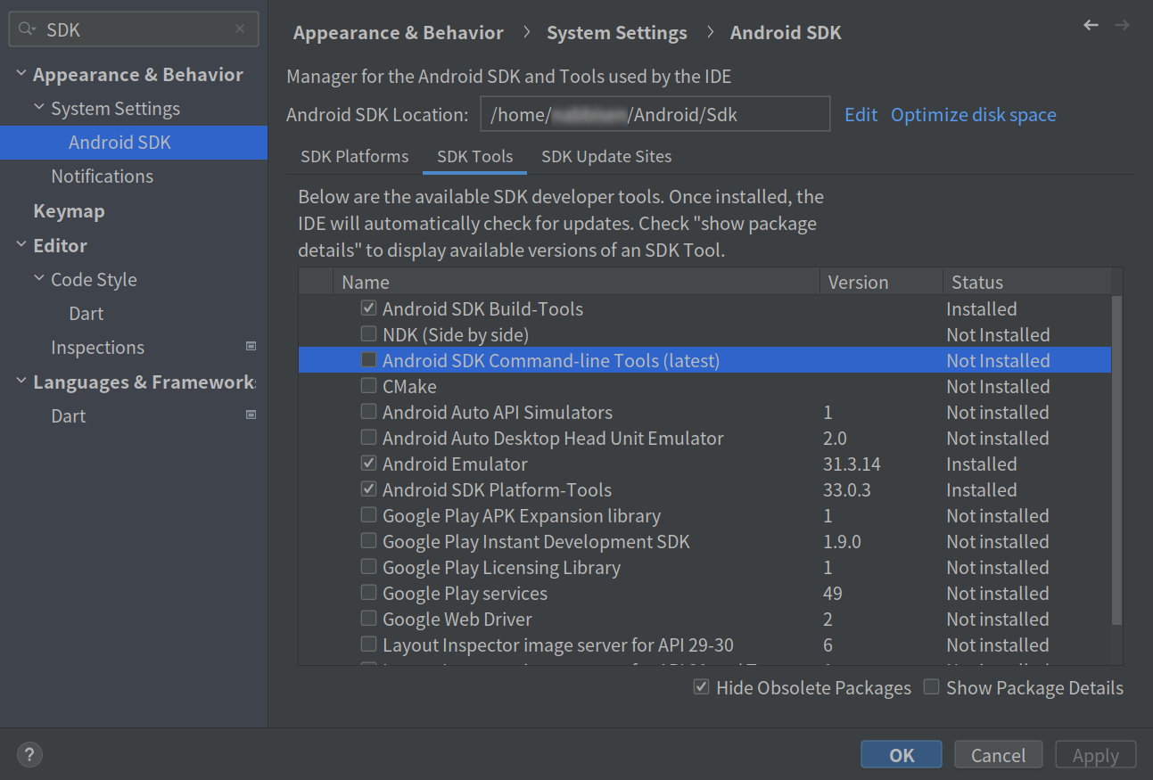 android studio android sdk tools settings