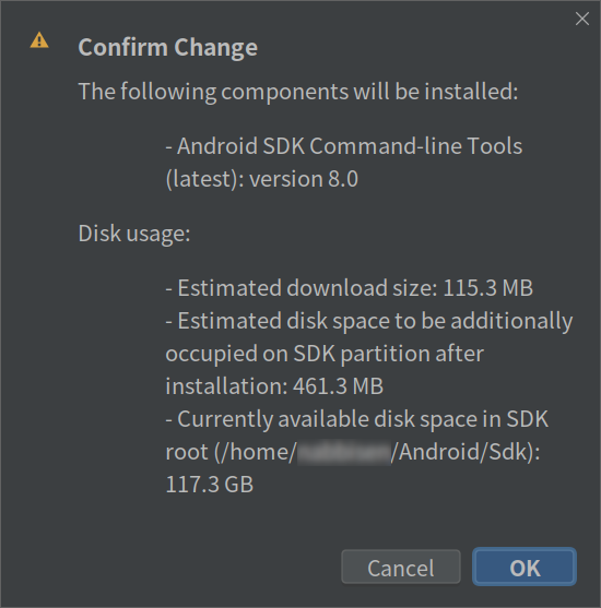 android studio confirm change in android sdk tools