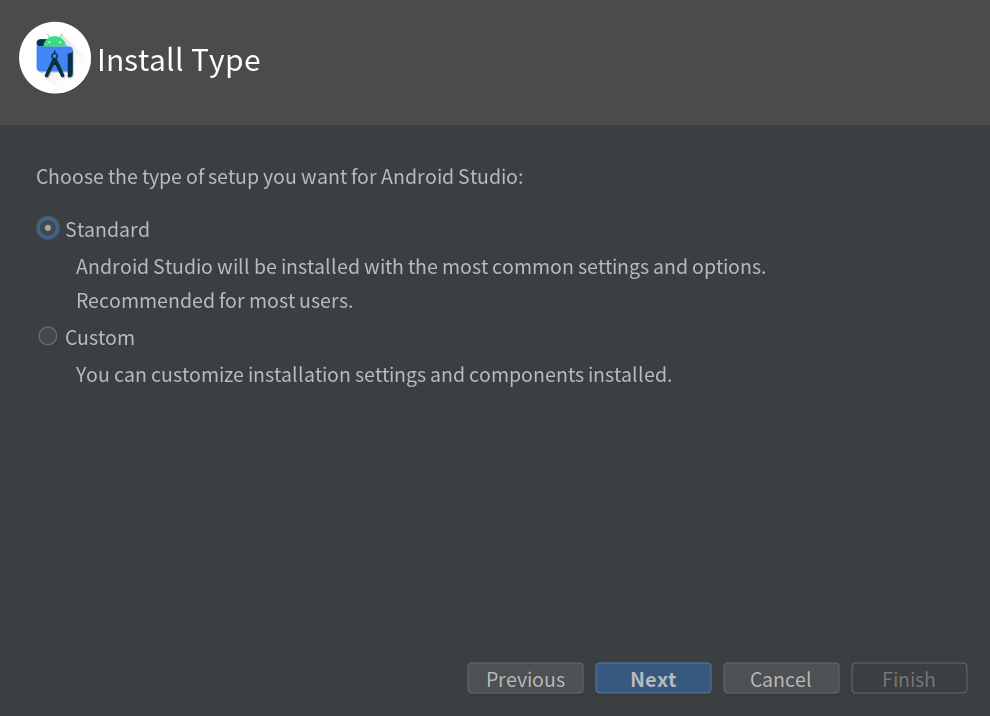 android studio install type