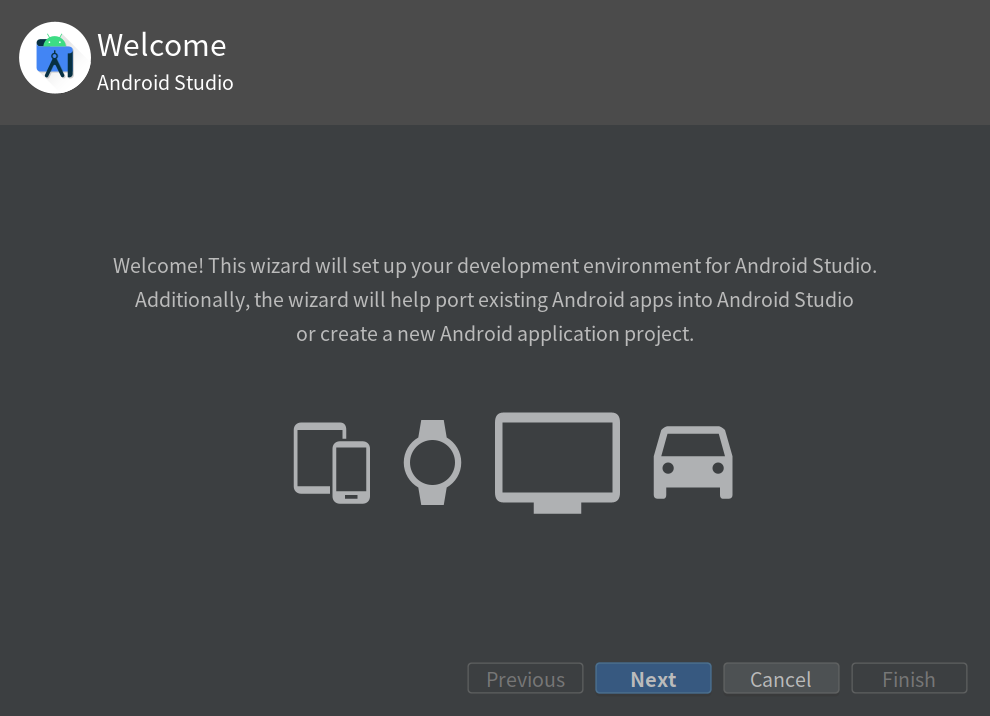 android studio welcome